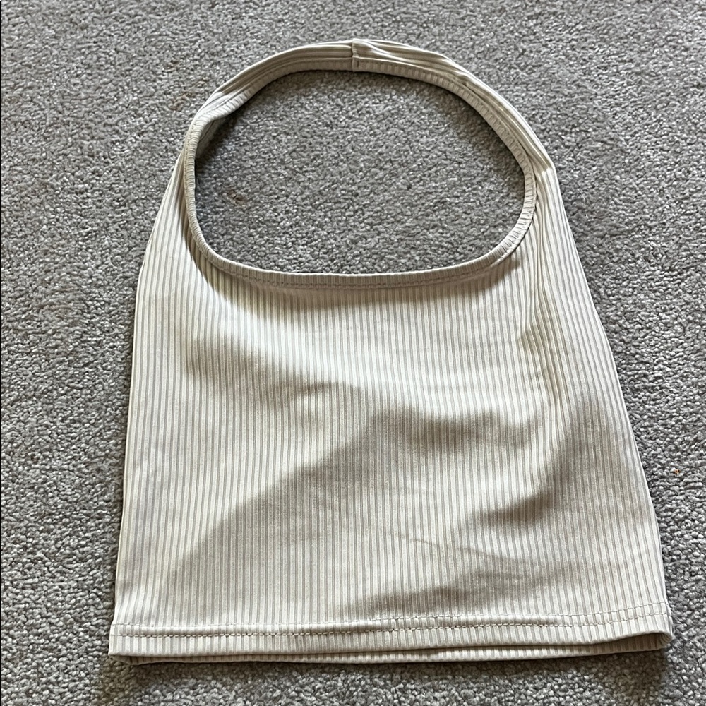 SHEIN Cream Ribbed Shoulder Top